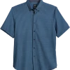 Michael Strahan Modern Fit Short Sleeve Sport Shirt, Navy Check 3-D Check