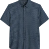 Michael Strahan Modern Fit 4-Way Stretch Short Sleeve Sport Shirt, Black Pattern