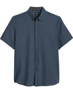 Michael Strahan Modern Fit 4-Way Stretch Short Sleeve Sport Shirt, Black Pattern