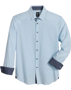 Michael Strahan Modern Fit Spread Collar 4-Way Stretch Sport Shirt, White Diamond Dot