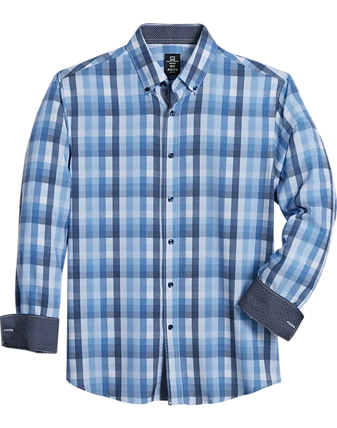 Michael Strahan Modern Fit Button-Down Collar 4-Way Stretch Sport Shirt, Blue Check 1 Michael Strahan Modern Fit Button-Down Collar 4-Way Stretch Sport Shirt, Blue Check