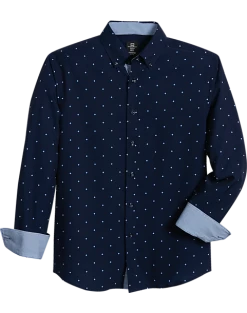 Michael Strahan Modern Fit Button-Down Collar 4-Way Stretch Sport Shirt, Navy Stars