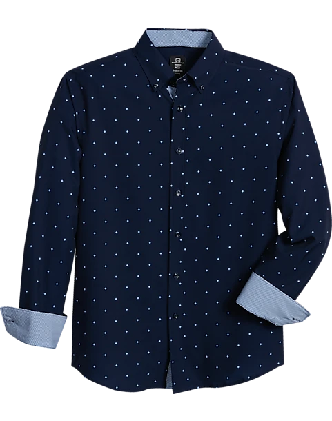 Michael Strahan Modern Fit Button-Down Collar 4-Way Stretch Sport Shirt, Navy Stars 1 Michael Strahan Modern Fit Button-Down Collar 4-Way Stretch Sport Shirt, Navy Stars