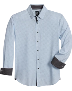 Michael Strahan Modern Fit Spread Collar 4-Way Stretch Sport Shirt, White Abstract Dot