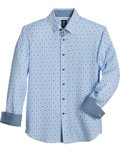 Michael Strahan Modern Fit Spread Collar 4-Way Stretch Sport Shirt, Blue Hexagon