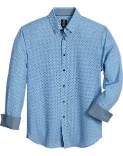 Michael Strahan Modern Fit Spread Collar 4-Way Stretch Sport Shirt, Blue Geo Starfish
