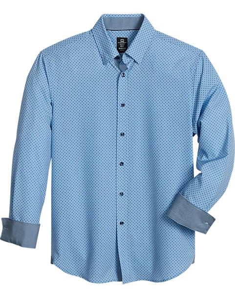 Michael Strahan Modern Fit Spread Collar 4-Way Stretch Sport Shirt, Blue Geo Starfish 1 Michael Strahan Modern Fit Spread Collar 4-Way Stretch Sport Shirt, Blue Geo Starfish