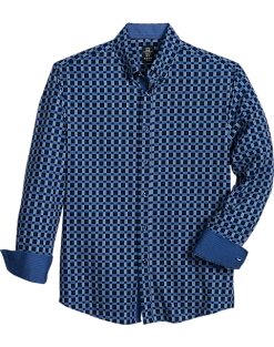 Michael Strahan Modern Fit Button-Down Collar 4-Way Stretch Sport Shirt, Navy Windowpane
