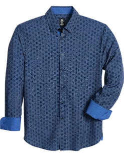 Michael Strahan Modern Fit Spread Collar 4-Way Stretch Sport Shirt, Navy Hexagon