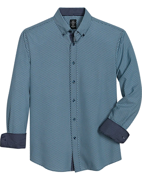 Michael Strahan Modern Fit Button-Down Collar 4-Way Stretch Sport Shirt, Green Triangles 1 Michael Strahan Modern Fit Button-Down Collar 4-Way Stretch Sport Shirt, Green Triangles