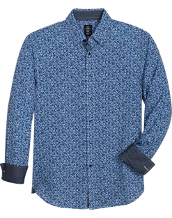 Michael Strahan Modern Fit Spread Collar 4-Way Stretch Sport Shirt, Blue Abstract Floral