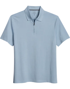 Michael Strahan Modern Fit Zip Polo, Medium Blue