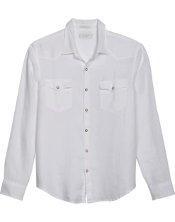 Lucky Brand Classic Fit Western Linen Sport Shirt, White