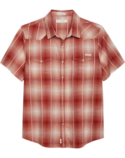 Lucky Brand Classic Fit Short Sleeve Western Sport Shirt, Red Plaid