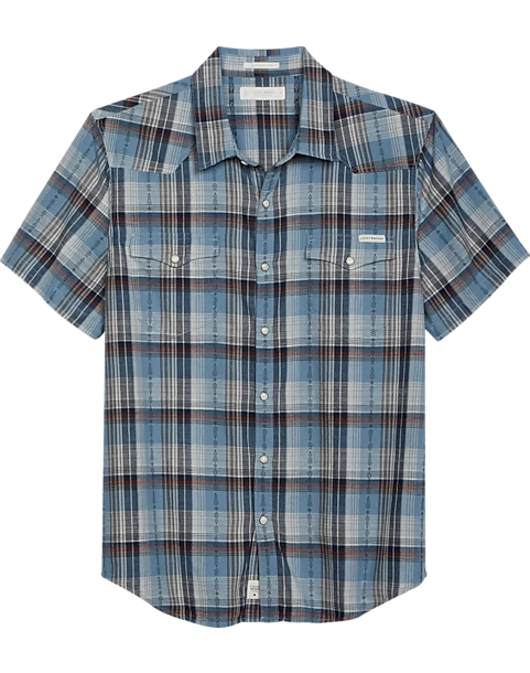 Lucky Brand Classic Fit Short Sleeve Western Sport Shirt, Blue Plaid 1 Lucky Brand Classic Fit Short Sleeve Western Sport Shirt, Blue Plaid
