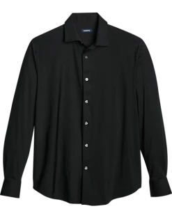 Zanetti Modern Fit Spread Collar Sport Shirt, Black
