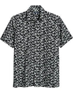Zanetti Modern Fit Camp Shirt, Black Florals And Palms