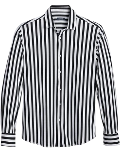 Zanetti Modern Fit Spread Collar Sport Shirt, Black And White Stripe