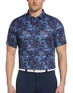 PGA Tour Classic Fit Printed Polo, Navy Fireworks