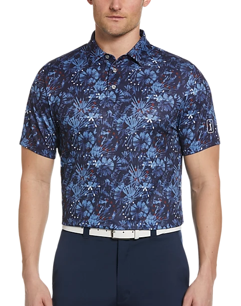 PGA Tour Classic Fit Printed Polo, Navy Fireworks 1 PGA Tour Classic Fit Printed Polo, Navy Fireworks
