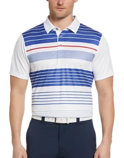 PGA Tour Classic Fit Printed Polo, White Energy Stripe