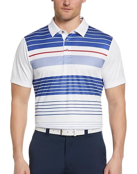 PGA Tour Classic Fit Printed Polo, White Energy Stripe 1 PGA Tour Classic Fit Printed Polo, White Energy Stripe