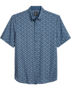 Michael Strahan Modern Fit 4-Way Stretch Short Sleeve Sport Shirt, Navy & Wine Floral