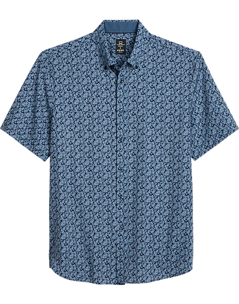 Michael Strahan Modern Fit 4-Way Stretch Short Sleeve Sport Shirt, Navy & Wine Floral 1 Michael Strahan Modern Fit 4-Way Stretch Short Sleeve Sport Shirt, Navy & Wine Floral