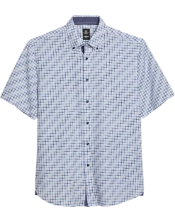 Michael Strahan Modern Fit 4-Way Stretch Short Sleeve Sport Shirt, White & Blue Tile