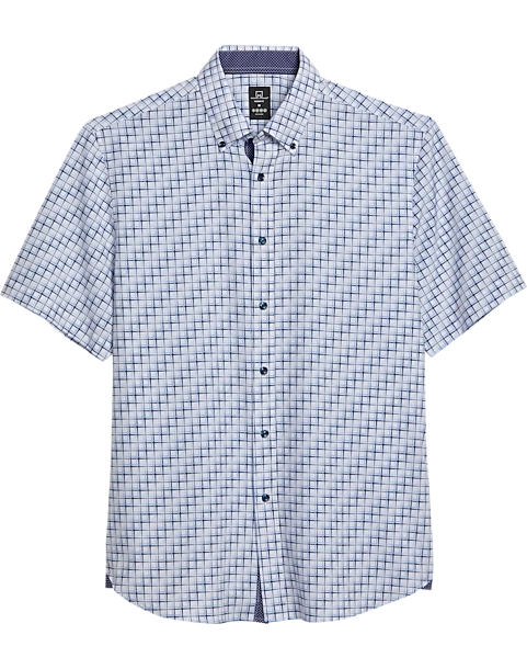 Michael Strahan Modern Fit 4-Way Stretch Short Sleeve Sport Shirt, White & Blue Tile 1 Michael Strahan Modern Fit 4-Way Stretch Short Sleeve Sport Shirt, White & Blue Tile
