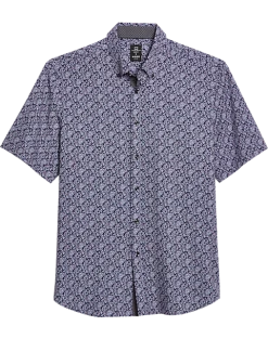 Michael Strahan Modern Fit 4-Way Stretch Short Sleeve Sport Shirt, Navy & Blue Floral