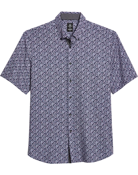 Michael Strahan Modern Fit 4-Way Stretch Short Sleeve Sport Shirt, Navy & Blue Floral 1 Michael Strahan Modern Fit 4-Way Stretch Short Sleeve Sport Shirt, Navy & Blue Floral