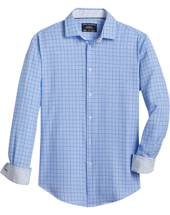 Report Collection Modern Fit Four-Way Stretch Sport Shirt, Medium Blue Check