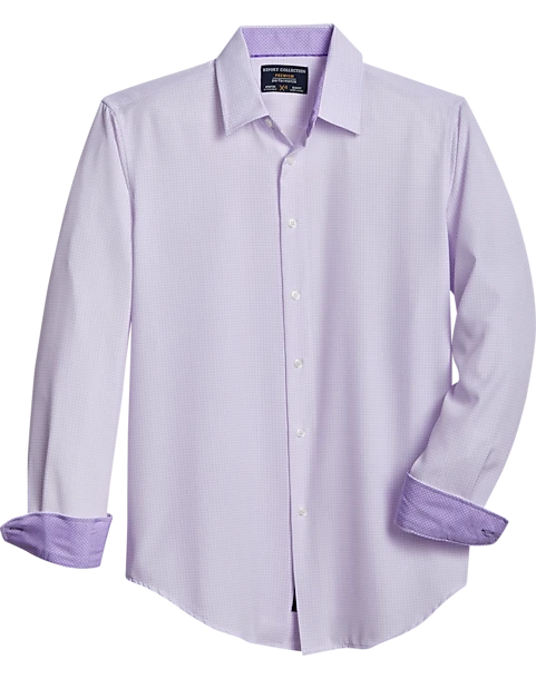 Report Collection Modern Fit Four-Way Stretch Sport Shirt, Lavender Check 1 Report Collection Modern Fit Four-Way Stretch Sport Shirt, Lavender Check