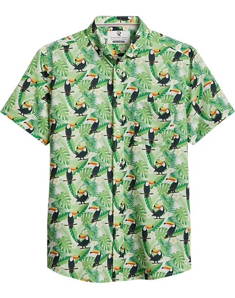 Report Collection Modern Fit Four-Way Stretch Short Sleeve Sport Shirt, Light Green Toucan Bird 1 Report Collection Modern Fit Four-Way Stretch Short Sleeve Sport Shirt, Light Green Toucan Bird