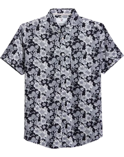 Report Collection Modern Fit Four-Way Stretch Short Sleeve Sport Shirt, Navy Floral