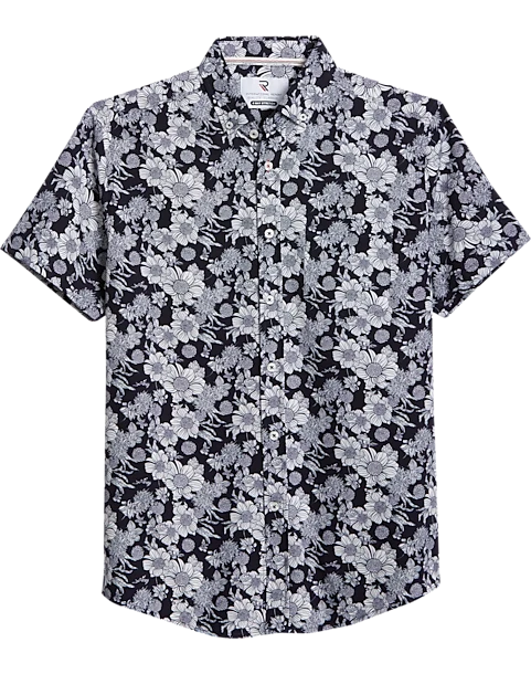 Report Collection Modern Fit Four-Way Stretch Short Sleeve Sport Shirt, Navy Floral 1 Report Collection Modern Fit Four-Way Stretch Short Sleeve Sport Shirt, Navy Floral