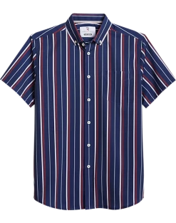 Report Collection Modern Fit Four-Way Stretch Short Sleeve Sport Shirt, Navy Stripe