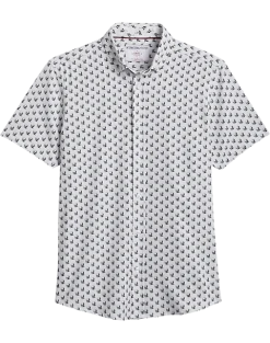 Report Collection Modern Fit Four-Way Stretch Short Sleeve Sport Shirt, Black & White Skull