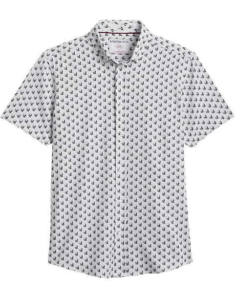 Report Collection Modern Fit Four-Way Stretch Short Sleeve Sport Shirt, Black & White Skull 1 Report Collection Modern Fit Four-Way Stretch Short Sleeve Sport Shirt, Black & White Skull