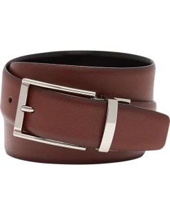 Joseph Abboud Feather Edge Reversible Pebbled Leather Belt, Cognac