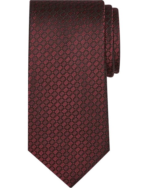 Pronto Uomo Narrow Tie, Burgundy Tonal Grid 1 Pronto Uomo Narrow Tie, Burgundy Tonal Grid